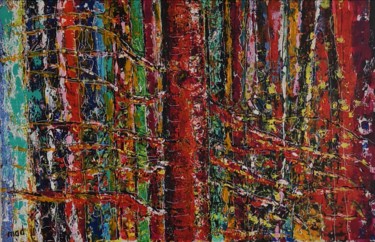 Pittura intitolato "Le grand arbre rouge" da Marie-Agnès Dubois Lambert, Opera d'arte originale, Acrilico