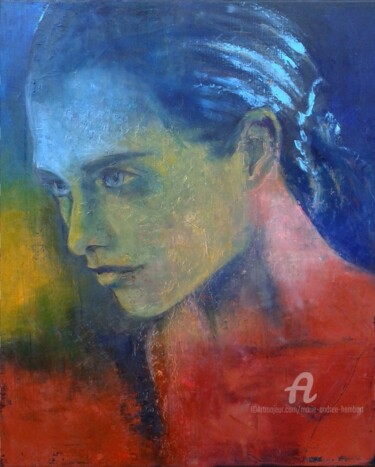 Painting titled "Emma" by Marie Andrée Hembert, Original Artwork, Oil Mounted on Wood Stretcher frame