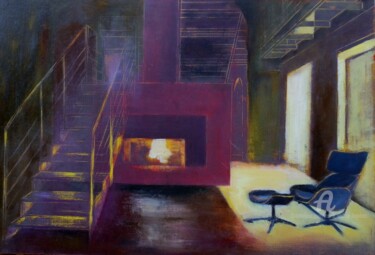 Peinture intitulée "Au coin du feu" par Marie Andrée Hembert, Œuvre d'art originale, Huile Monté sur Châssis en bois