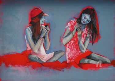 Painting titled "série Gris et rouge…" by Marie Andrée Hembert, Original Artwork, Acrylic Mounted on Wood Stretcher frame