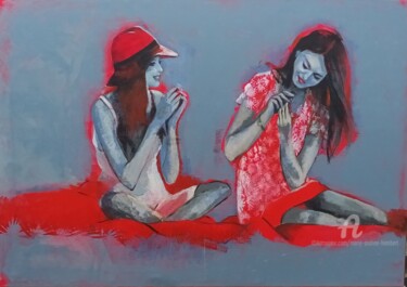 Schilderij getiteld "série Gris et rouge…" door Marie Andrée Hembert, Origineel Kunstwerk, Acryl Gemonteerd op Frame voor ho…