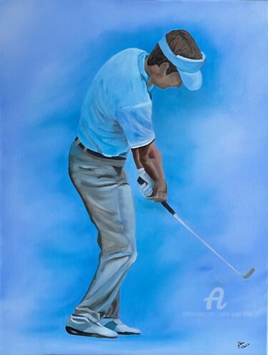 Painting titled "Golfeur" by Marie-Ange Fileni, Original Artwork, Oil