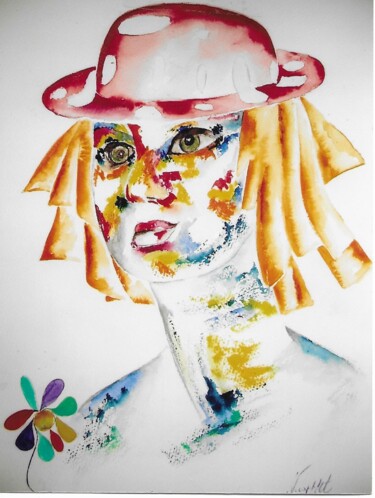 Ζωγραφική με τίτλο "la   clown" από Marie-Ange Nicaise, Αυθεντικά έργα τέχνης, Ακουαρέλα