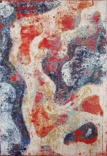 Malerei mit dem Titel "le feu sous la glace" von Marie Belhade (Belma), Original-Kunstwerk, Pigmente