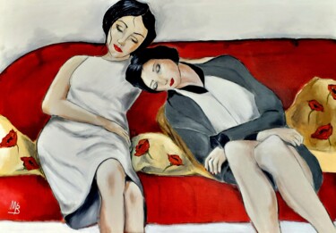 绘画 标题为“Le sofa rouge” 由Marie Bony, 原创艺术品, 丙烯 安装在木质担架架上