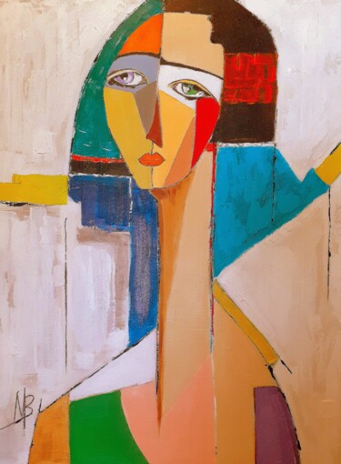 Painting titled "L'Egyptienne" by Marie Bony, Original Artwork, Acrylic Mounted on Wood Stretcher frame