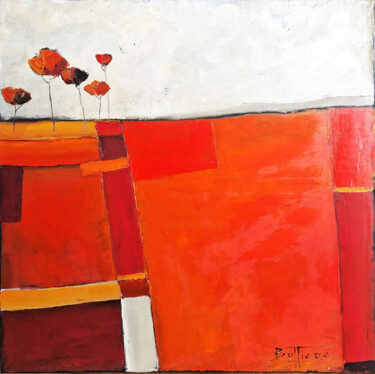 Painting titled "Rouge 4" by Marie Buffiere, Original Artwork, Oil Mounted on Wood Stretcher frame