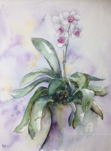 Pintura intitulada "Orchidée" por Marie-Charlotte Houpeurt-Chauffeté, Obras de arte originais, Aquarela