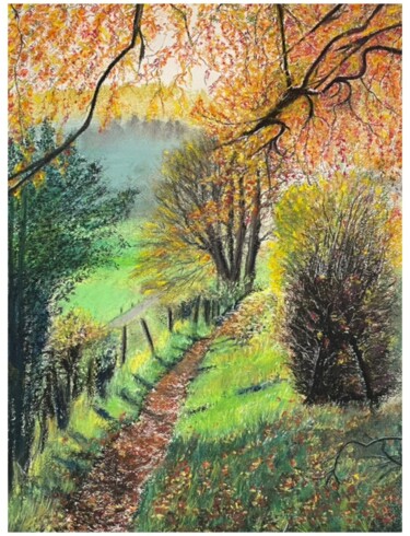 Peinture intitulée "Le chemin automnal" par Marie-Christine London, Œuvre d'art originale, Pastel