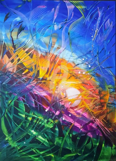 Painting titled "Crépuscule" by Marie-Christine Maudet, Original Artwork, Acrylic Mounted on Wood Stretcher frame