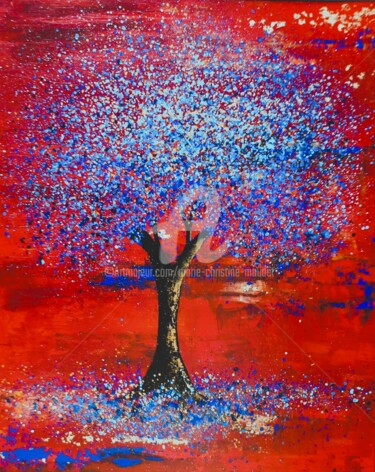 Malerei mit dem Titel "Blue tree" von Marie-Christine Maudet, Original-Kunstwerk, Acryl Auf Keilrahmen aus Holz montiert