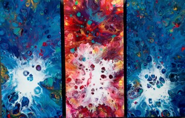 Painting titled "Triptyque contrasté" by Marie-Christine Maudet, Original Artwork, Acrylic Mounted on Wood Stretcher frame