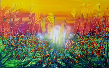 Painting titled "Eden  Acrylique 27/…" by Marie-Christine Maudet, Original Artwork, Acrylic Mounted on Wood Stretcher frame