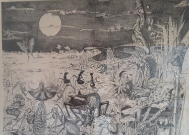 "Clair de Lune" başlıklı Tablo Marie-Claude Guérineau tarafından, Orijinal sanat, Mürekkep Cam üzerine monte edilmiş