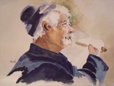 Painting titled "Vieux chinois" by Marie-Claude Guillemot, Original Artwork, Watercolor