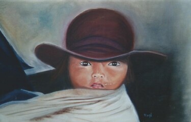 Peinture intitulée "Enfant péruvien" par Marie-Claude Guillemot, Œuvre d'art originale, Pastel