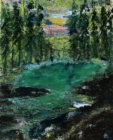 Peinture intitulée "Le lac vert" par Marie Claude Lambert, Œuvre d'art originale, Acrylique