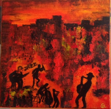 Pintura intitulada "Jazz sous les rempa…" por Marie Claude Lambert, Obras de arte originais, Acrílico