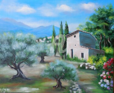 Peinture intitulée "L'oliveraie.jpg" par Marie-Claude Lempereur-Laurent, Œuvre d'art originale, Huile
