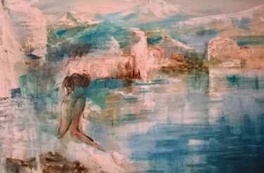 Pittura intitolato "La rêveuse du lac" da Marie Feougier, Opera d'arte originale, Olio Montato su Telaio per barella in legno