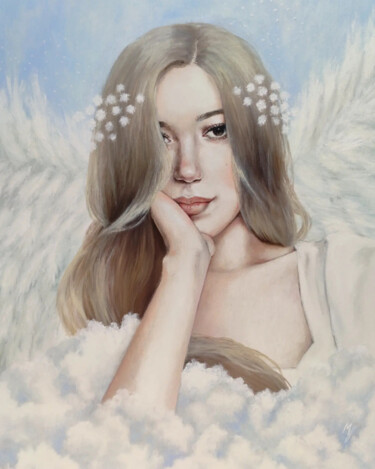 Painting titled "L'ange" by Marie-Fleur Boucher, Original Artwork, Oil