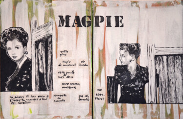 Картина под названием "MAGPIE ( pie )" - Marie-France Arlaud, Подлинное произведение искусства, Акрил Установлен на Деревянн…