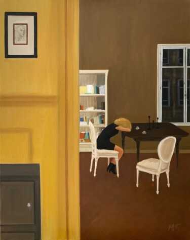 Painting titled "Le confinement" by Marie France Garrigues, Original Artwork, Oil Mounted on Wood Stretcher frame