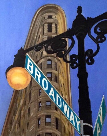 Painting titled "Flat on Broadway" by Marie France Garrigues, Original Artwork, Oil Mounted on Wood Stretcher frame