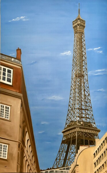Pittura intitolato "Paris street view" da Marie France Garrigues, Opera d'arte originale, Olio Montato su Telaio per barella…