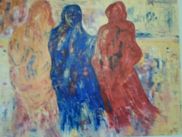 Painting titled "les femmes touareg" by Marie-Françoise Gallone, Original Artwork, Acrylic Mounted on Wood Stretcher frame
