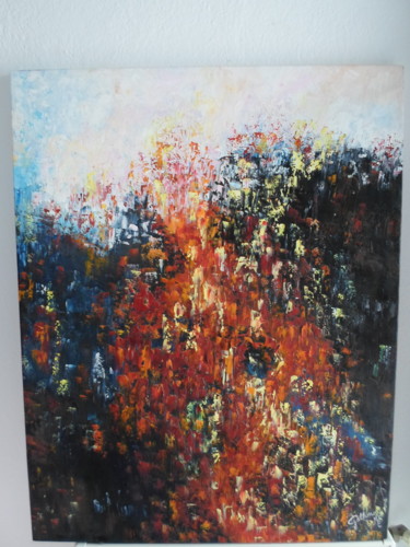 Painting titled "Automne" by Marie-Françoise Gallone, Original Artwork, Oil Mounted on Wood Stretcher frame