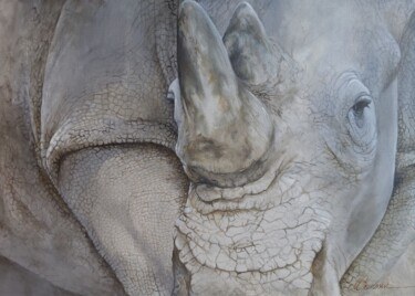 Malerei mit dem Titel "Regard de Rhino" von Marie-Françoise Janssen, Original-Kunstwerk, Acryl