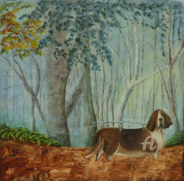 Peinture intitulée "Mon Basset Hound" par Marie Kerjean, Œuvre d'art originale, Acrylique