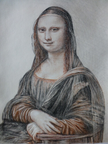 Drawing titled "La Joconde" by Marie-Françoise Le Néen, Original Artwork, Charcoal