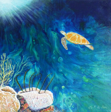 Schilderij getiteld "Tortue de mer" door Marie-Françoise Le Néen, Origineel Kunstwerk, Acryl