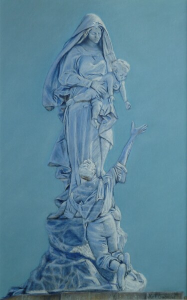 Рисунок под названием "Notre Dame des Nauf…" - Marie-Françoise Le Néen, Подлинное произведение искусства, Пастель