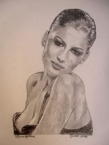 Drawing titled "Laetitia Casta" by Bilitis, Original Artwork, Pencil