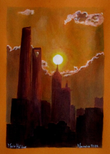 Peinture intitulée "Coucher de soleil e…" par Bilitis, Œuvre d'art originale, Acrylique
