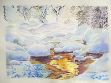 Pintura titulada "La rivière dorée" por Bilitis, Obra de arte original, Acuarela