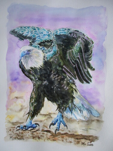 Painting titled "L'aigle" by Bilitis, Original Artwork, Watercolor