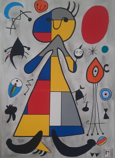 Peinture intitulée "Miro meets Mondriaa…" par Marie Jeanne Van De Velde, Œuvre d'art originale, Acrylique