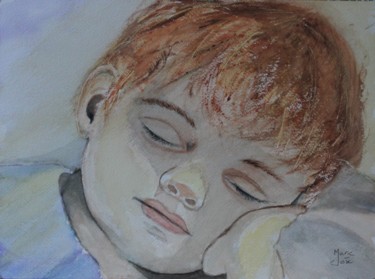 "Paisiblement endormi" başlıklı Tablo Marie-José Longuet tarafından, Orijinal sanat, Suluboya