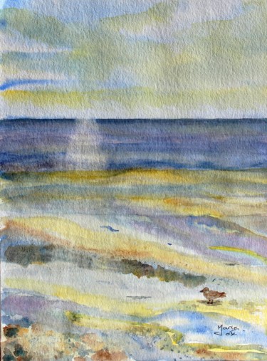 Картина под названием "Sur la plage" - Marie-José Longuet, Подлинное произведение искусства, Акварель
