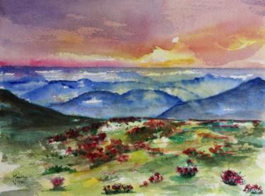 Pintura intitulada "Paysage de montagne" por Marie-José Longuet, Obras de arte originais, Aquarela
