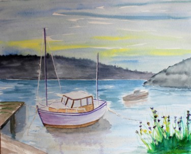 Peinture intitulée "Au bord du lac" par Marie-José Longuet, Œuvre d'art originale, Aquarelle