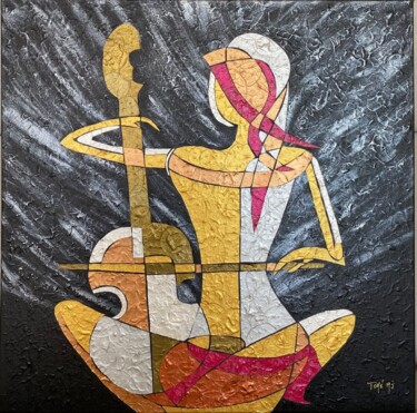 Collages titled "musicienne" by Marie Josée Tomé, Original Artwork, Collages Mounted on Wood Stretcher frame