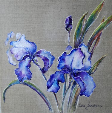 Peinture intitulée "Iris bleus" par Marie Landreau, Œuvre d'art originale