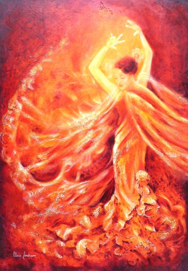 Painting titled "La danse du soleil…" by Marie Landreau, Original Artwork, Oil