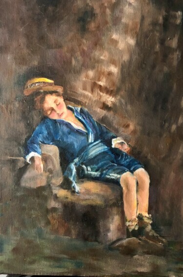 Painting titled "L'enfant endormi" by Marie Laure Hamard, Original Artwork, Oil