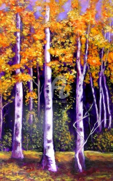 Painting titled "Fall  in Canada" by Marie-Line Vasseur, Original Artwork, Oil